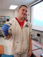 Eli with Fleece lined rubber gloves and COPEPODS!