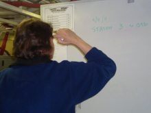 Dr. Ashjian writing the science operation on the Board of Lies