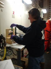 Dr. Ashjian preparing collected water for Oxygen sampling