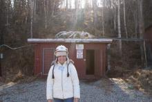 Chantelle outside entrance to the Permafrost tunnel.