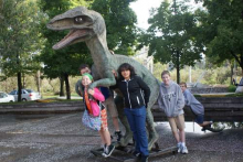 Graham students and Claudia with a dinosaur!