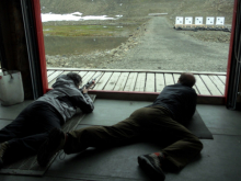 Lying down position for stable aim.