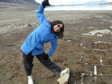 Cara stretching for her day of intense research and filtering.