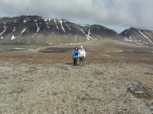 Cara and Diana at the top of the ridge next to the lake.