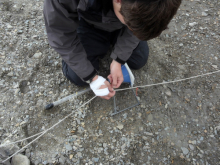 Greg attaching a sediment trap to new mooring line.