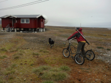 Jeremy out for a run with a dog and a bike.