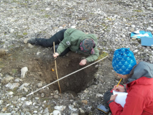 Elin and Hanna taking ground temperatures. 