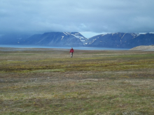 Mike strides across the tundra...