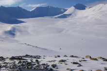 View of Linnebreen on April 19, 2012 from the glacier cam.