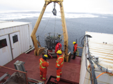 CTD rosette is on deck and ready to be deployed.