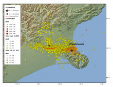 Seismic map for 2010 and 2011 quake