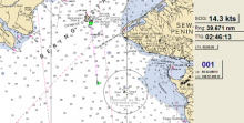 Healy 1201 ship map with depths in fathoms