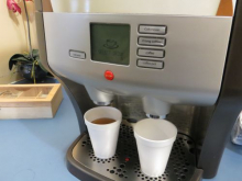 The coffee machine at the waiting room in Goose Bay, Canada