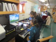 Michelle Guitard and Kara Vadman processing a CHIRP sub bottom profile.