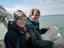 Stephanie and Dr. Ken begin to wash through the first trawl sample.