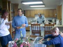 Ted and John observe Stephanie's Techni-Ice hydration skills.