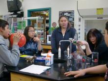 Liquids take the shape of their container!