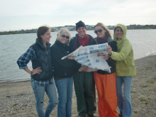 Five women from Port Aransas with the "Traveling Moon"