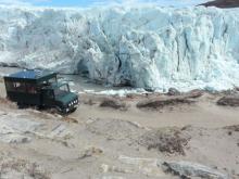 Looking down on Unimog and Russell glacier