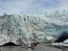 Face of Russell glacier with tunnels