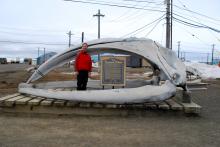 Mr. Wood standing in a whale skull.