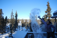 Elizabeth throwing the boiling water into the -18 F air.