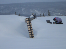 Taking CO2 measurments next to a snow fence.