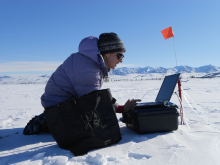 Elizabeth recording samples form the experimental side of the fence.