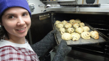 Emily baking croissants in the Palmer's galley