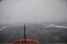 Bow of the Palmer during a storm