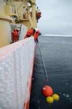 Mooring tean hooking a buoy