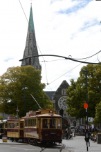 Tram and cathedral