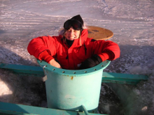 Ms. Shirey heads down the Ob Tube.