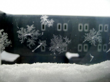 Snow crystals on the window of the lounge