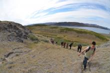 JSEP group hiking to Penn State Field Site