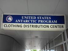 United States Antarctic Program Clothing Distribution Center sign