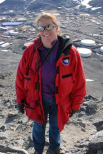 Lesley standing on Observation Hill, McMurdo, Antarctica