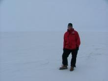 Lesley Urasky standing on the Ross Ice Shelf.