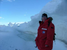 Lesley standing next to the pressure ridge.