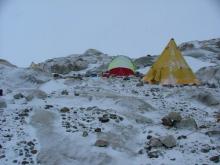 Recent snow on our camp at Mt. Hope.