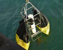 CTD and cups being lowered into the depths of the Barrow Canyon. 