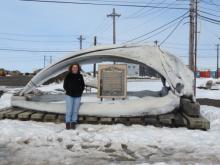 Lisa Seff by Bowhead Whale skull bones on NARL in Barrow Alaska. 