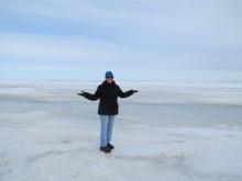 Lisa Seff standing on the Arctic Ocean sea ice edge in Barrow Alaska.