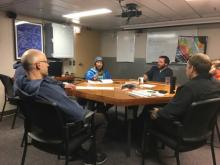 The R/V Sikuliaq "lounge" on calmer days during a meeting.  August 2017.  Photo by Lisa Seff.