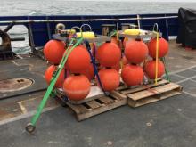 Moorings strapped to the deck with upcoming heavy weather! R/V Sikuliaq. 