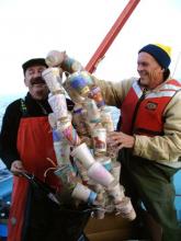 Steve and Phil loading the styrofoam cups