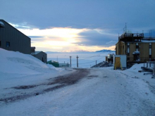 McMurdo Station at midnight.