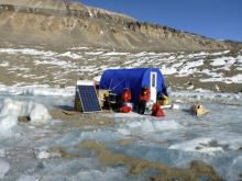 Our solar installation outside the Polarhaven tent on the lake.