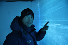 Gifford Wong in a Backlit Snow Pit