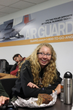 Samantha waiting at the Air National Guard Base